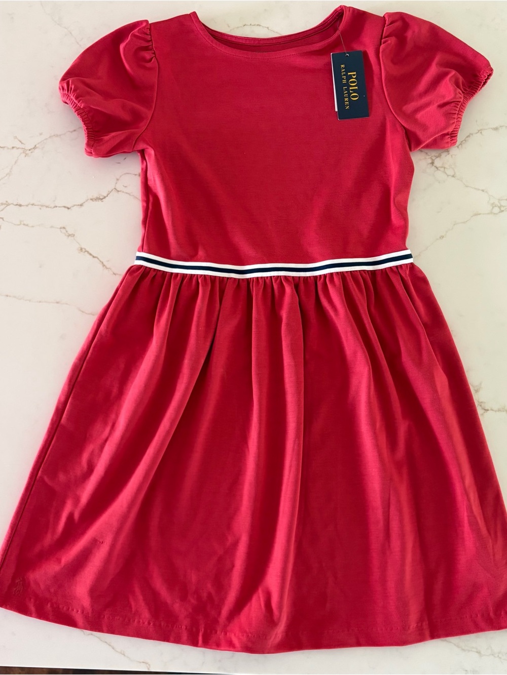 Polo Ralph Lauren Girls Red Puff Sleeve Dress L 12-14 NWT